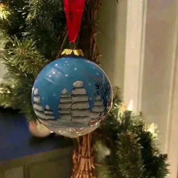 Christmas Ornament Glass 3” Winter Scene House Snow Glitter 2007 Box - Picture 3 of 7